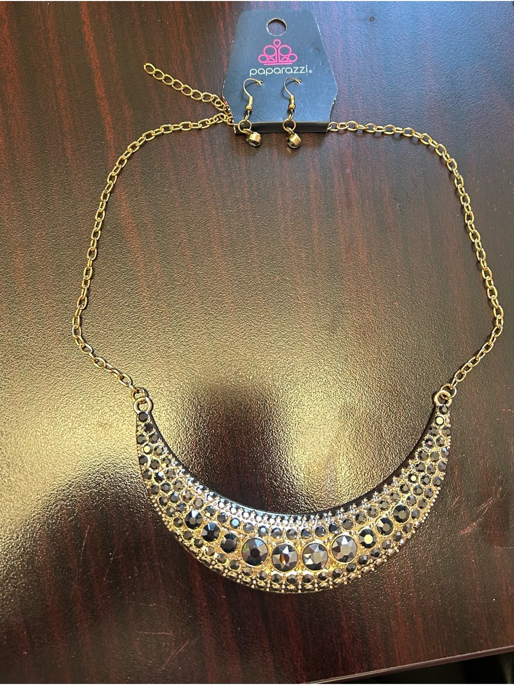 paparazzi Gold and Black Crescent Pendant Necklace